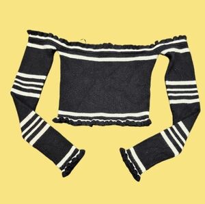Off-Shoulder Black and White Striped Sweater